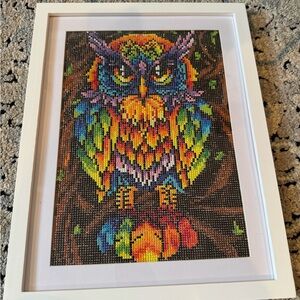 Vibrant Owl Art in White Frame